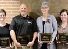 NDSCS honors faculty with Excellence in Service Awards. Honorees are Kijia Homes, Ryan Meisch, Lynnette (Swenson) Krack (originally from Oklee) and Kerri Kava.