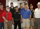 Officers present included front row:  Tim Burau, Finance Officer; Virgil Wagner, Sergeant at Arms;  Eric Wilkens, 9th District Commander; Art Tobkin, 9th District Chaplin. Back row: Lowell Philp, Vice Commander - Area II; Jasen Hruza, Vice Commander - Area IV; Arlo Rude, Vice Commander - Area I; Tim Haugen, Vice Commander at Large.