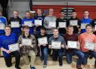 RLC Rebel letter winners for basketball: (Back) Dawson Rystad, Ethan Vettleson, Jordan Johnson, Alex Peterson, Isiah Olson, Connor Lambert, Derek Peterson, John Renner, Ben Cardinal. (Front) Hayden Cardinal, Zach Benson, Brandon Wiskow, Adrien Verbout, Matt Vettleson, Austin Jensen. 