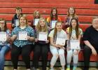 RLCC one-act play cast members receiving Spotlight on Scholarship certificates were: (Back) Britain Arlt, Remi Rathsack, Jade Person, Natalie Aakhus, (Front) Kara Longtin, Dede Walton, Tara Qualley, Jayden Fore, and Sydney Melby. 