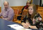 Jennifer Maleitzke, Environmental Resources Man-agement, and Project Manager, Phil LaFlamme, Senior Engineer from Enbridge present update about progress and expected delay of the Line 3 Replacement Project. Cheryl Grover seated in the back is the Community Ambassador for Enbridge.
