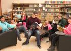 Clearbrook-Gonvick students enjoying the new furniture for the library from left to right: Keisha Jones, Shadow Dahlke, Kendehl Ballard, Spencer Reed, Cami Johnson, Xavier Goodwin and Morgan Cornell. 