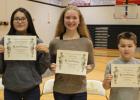 Spelling Bee winners at Clearbrook-Gonvick School were from left to right: Justyce Auguinash, Ella Engen and Johnny Martin.