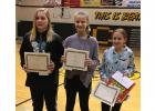 Clearbrook-Gonvick Spelling Bee held January 23. Shown from left to right:  Jacie Bergerson, third place, Abby Engen, first place, and Reign Wegscheid, second place.