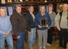 Pine Lake Township members who honored Dick Aos on his retirement include from left to right: Dennis Bergerson, Paul Buer, “Pete” Peterson, Dick, Pam Goebel and Vernon Hamnes.
