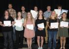 Clearbrook-Gonvick Seniors received $55,300 to further their education. Front row from left to right: Kayla Baker, Darby Riley, Alison Johnson, Liz Bodensteiner, Carlie Bergerson and Kaitlyn Martine. Back row: Nathanael Dahl, Bryce Johnson, Spencer Reed, Mike Gray and Tristan Bakke.