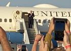 President Donald Trump coming off the plane at Bemidji Aviation Services last Friday. It was a stop on his "Great American Comeback" tour. Photo by Alissa Preuss

