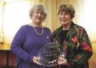 Tamara Edevold presented a plate to  Marilyn Ames the 2020 First Lady of Clearwater County.  See story in the Tri County Canary this week.