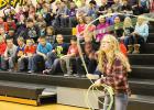 Sarah Reichert is roping the steer head at the Clearbrook-Gonvick FFA demonstration.
