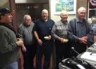 Helping in the food line at the annual lutefisk and meatball supper at the Clearbrook American Legion from left to right: Bill Stoller, Marlin Langseth, Matt Anderson, Duane Johnson, Frank Bergh and Margie Johnson. With all the butter and goodies, “det smakte så god” is what everyone was saying.