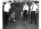 Teachers Mr. Nordquist, Mr. Hietala and Mr. Arzdorf at the Oklee golf course, circa 1966.
