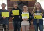 April High School Students of the Month Pictured left to right: Isaiah Risland, Brandon Quern, Savanna Rankin, Sarah Reichert, Not Pictured Due to Track Meet: Gabe LaVine, and Aliyah Ballard