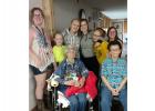 Good Shepherd youth polished nails for the ladies at the Good Samaritan Center in Clearbrook. Pictured: Siri Vasend, Alyiah Ballard, Alexis Ballard, Allison Lewis, Skyler Ballard, Savanna Rankin, Pat Olson and Viola Moen. Photo courtesy Heidi Johnson.
