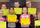 February  Elementary Students of the Month Pictured in back:  Wyatt Westrum, Daniel Rankin, Presley Westrum, Pictured in Front: Raina Jarnot, Seneca Johnson, Tatum Melby, McKenzie Bachmann.

