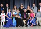 Front row, L-R: Payzlea Kainz (1st grade), Nichole Arveson (senior), Queen Libby Johnson (senior), King Kaleb Sjulestad (senior), Mercedes Coan (senior), Graysen Metcalf (1st grade). Back row, L-R: Dylan Wold (senior), Ian Haugen (sophomore), Trinity Walseth (sophomore), Kendra Jensen (2017 Queen), Kayla Kiesow (junior), Blake Passa (junior) and Jacob Tharaldson (senior). Photos by Thoele Photography