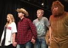 Pictured practicing for the upcoming show is, L-R: Ashlyn Henrickson (Dorothy), Tanner Wellman (Scarecrow), Cameron Naeseth (Tinman) and Brandon Stanley (Cowardly Lion.)