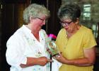 Tamara Edevold presenting the 2021 First Lady of the Year, Sharon Braaten with her special award last Saturday in Bagley.