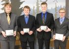 District 9/Top of the State Conference: Jaden Kiesow (far right) and Brandon Stanley (far left) were named All-Conference for Chargers football; Dylan Manderud and Ben Groven (middle) were named Honorable Mention.