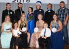 Front row, L-R: Trystan Jelle (Junior Attendant), Haedynn Boutain (1st grade), Ashley Moe (Senior Candidate), Alison Satre (Senior Candidate), Evan Grindahl (1st grade), Abby Kiesow (Sophomore Attendant). Back row, L-R: Cooper Blazek (Junior Attendant), Ryce Skime (Senior Candidate) Queen Kaitlyn Olson (Senior), King Tanner Anderson (Senior), Michael Jelen (Senior Candidate), Anthony Loken (Junior Attendant).