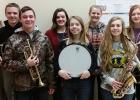 Pictured left to right: Joshua Lavin, French Horn, 11th, Tucker Lene, Trumpet, 11th, Callie Baker, Clarinet, 11th, Kendehl Ballard, Percussion, 12th, Kari Shamp, Trumpet, 11th, Arabella Corey, Saxophone, 11th, Naomi Shamp, Euphonium, 10th
