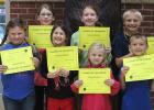 September  Elementary Students of the Month - Pictured in front: Jasmine Paulson, Aris Halvorson, Leah Weems, Tyden Larson. Pictured in back:  Sarah Imle, Camille DeSchane, Grant Engen. Not Pictured:  Isaac Skinaway.